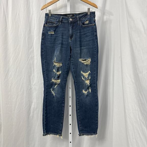 Judy Blue Boyfriend Fit Distressed Jeans Women’s 27 Stretch Raw Hem 5/27 - Picture 1 of 13